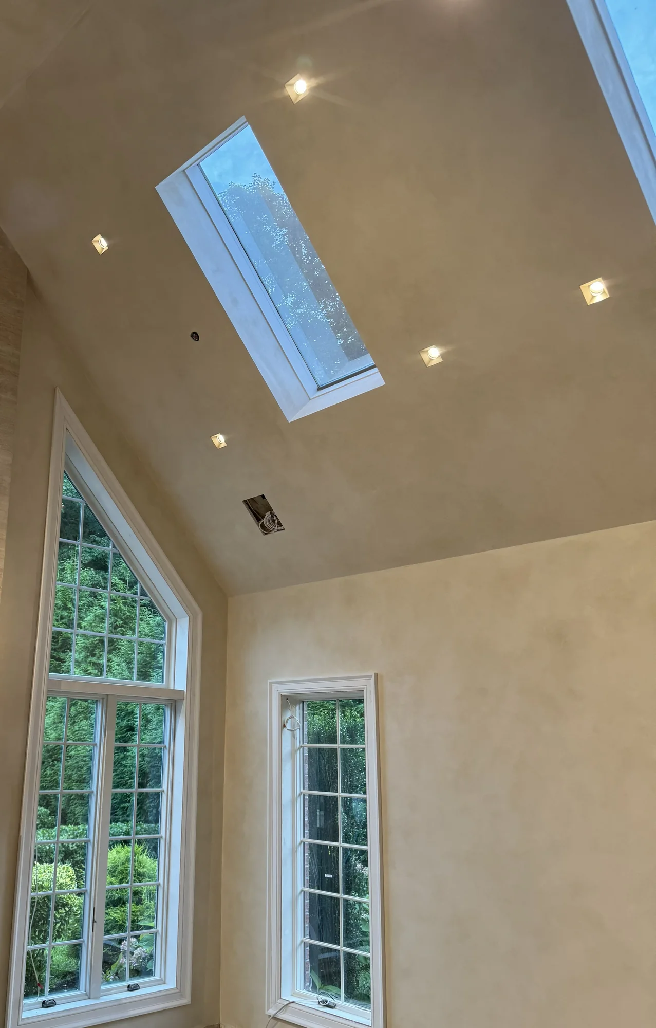 Warm Lime Wash walls and ceiling in a light-filled room