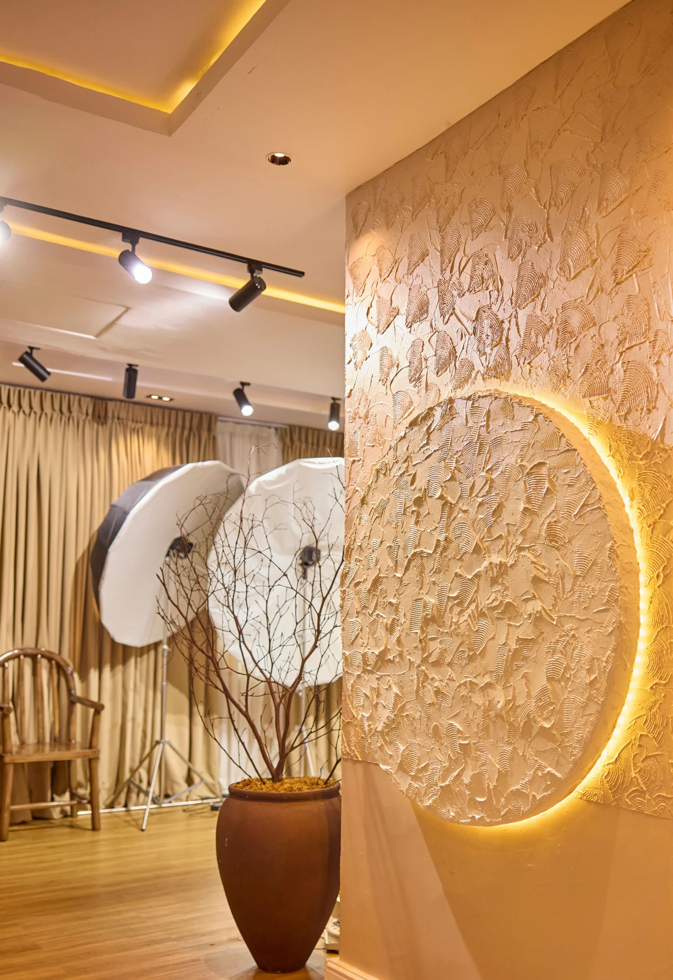 Desert gold sculpted plaster with circular relief